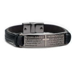 PULSEIRA PAI NOSSO BLACK EM COURO - comprar online