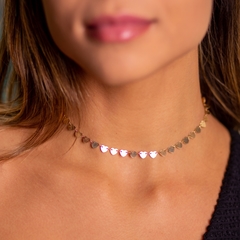 CHOKER PLAQUINHAS CORACOES LADO A LADO BANHADO A OURO - comprar online