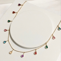 CHOKER GOTINHAS PENDURADAS COLORS BANHADA A OURO