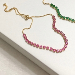 PULSEIRA AJUSTÁVEL RIVIERA 3MM SAFIRA ROSA BANHADA A OURO - comprar online