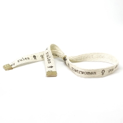 PULSEIRA TECIDO PWR WOMAN MY RULES BANHADA A OURO. - comprar online