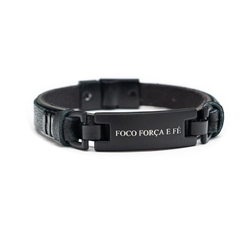 PULSEIRA FOCO FORÇA E FÉ BLACK EM COURO - comprar online