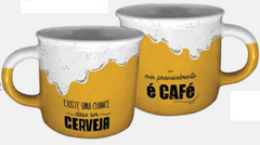 CANECA DECOR RETRO 340ML BRANCO / AMARELO - CERVEJA OU CAFE