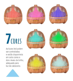 Umidificador Ar Difusor Aroma Amadeirado Claro Luz Colorido 7 Cores Led 500ml - comprar online