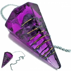 Pêndulo de orgonite com pedra ametista - raio violeta