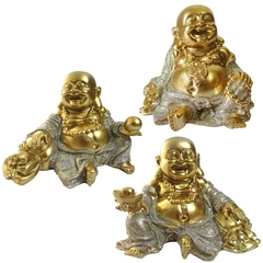 Buda sorridente da riqueza dourado 8cm