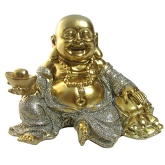 Buda sorridente da riqueza dourado 8cm - comprar online