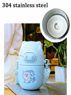Mini Garrafa Térmica Infantil com Alça Porquinho 220ML Azul - comprar online