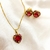 Conjunto de Coração vermelho com Zirconias coloridas Banhado em Ouro 18k