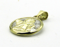Medalla Angel 13mm Con Cristal De Roca Oro 18 Ktes (kov004) - Creo Joyas