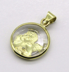Medalla Angel 13mm Con Cristal De Roca Oro 18 Ktes (kov004) - tienda online