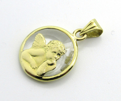 Medalla Angel 13mm Con Cristal De Roca Oro 18 Ktes (kov004) en internet