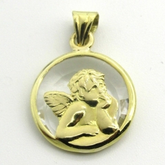 Medalla Angel 13mm Con Cristal De Roca Oro 18 Ktes (kov004)