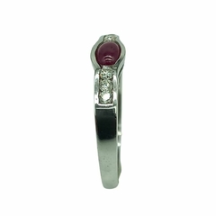 Anillo Oro Blanco 18kts Zafiro Rubi Central Y Brillantes - Creo Joyas