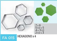 CORTANTE FLOGUS FA015 HEXAGONO POR 4 PIEZAS (7x6, 5 1/2 x 5, 4x3 1/2, 2 1/2x3cm)