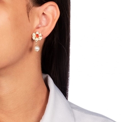 Brinco Flor Ear Jacket Fusion Coral com Pérola - comprar online