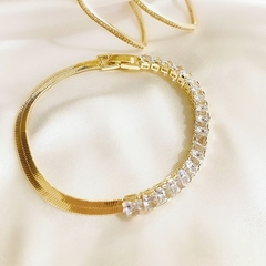 PULSEIRA DE FITA E ZIRCÔNIA BAGUETE OURO