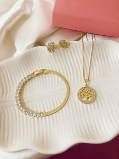 PULSEIRA DE FITA E ZIRCÔNIA BAGUETE OURO - comprar online