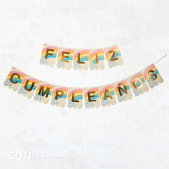 Banderin feliz cumpleaños arcoiris stamping dorado 2mts largo x1 - comprar online