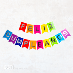 Banderin feliz cumpleaños multicolor stamping plateado 2mts largo x1