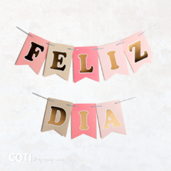 Banderin feliz dia rosa stamping dorado 1,5mts largo x1