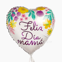 Globo metalizado corazón Feliz dia mama lila con flores 46cm x1