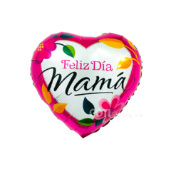 Globo chico metalizado feliz dia mama fucsia con flores 23cm x1