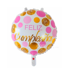 Globo chico metalizado feliz cumple burbujas doradas 23cm x1