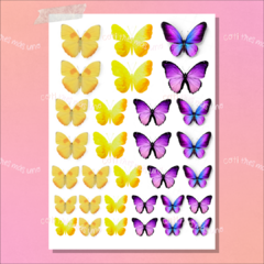 Fototorta mariposas encanto amarillas y violetas tamaños surtidos A4 x1