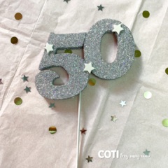 Pinche numeros con estrellas plateado nro 50 x1