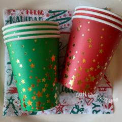 Vaso de polipapel stamping verde con estrellas doradas x 8u - comprar online