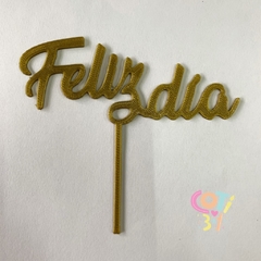 Topper feliz día chico dorado x1