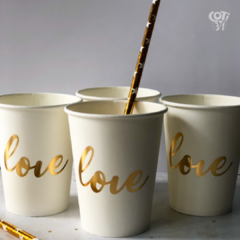 Vaso polipapel love dorado 240cc x8