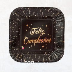 Plato feliz cumpleaños cuadrado negro stamping dorado x8u