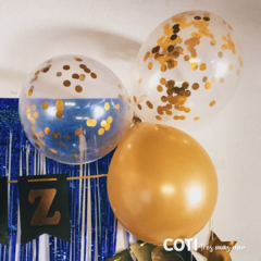 Globo con confetti circular dorado x4