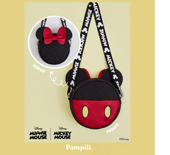 Bolsa Infantil Pampili Preta Vermelha Mickey Mouse e Minnie Mouse