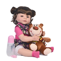 Boneca Bebê Reborn Corpo Silicone Acompanha Urso de Pelúcia - comprar online