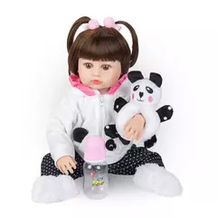 Boneca Reborn Panda Menina 48cm Corpo de Silicone Vem Com Pelúcia - comprar online