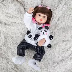 Boneca Reborn Panda Menina 48cm Corpo de Silicone Vem Com Pelúcia - comprar online