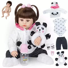 Boneca Reborn Panda Menina 48cm Corpo de Silicone Vem Com Pelúcia na internet