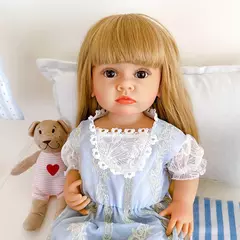 Boneca Bebê Reborn De Silicone Princesa Loira 55cm Com Coelho de Pelúcia na internet