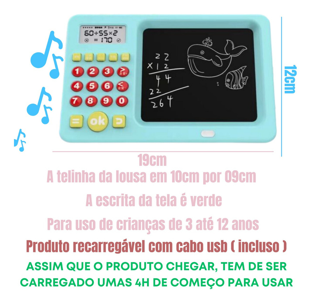 Lousa Mágica Educativa com Game Matemático em Português Recarregável
