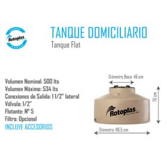 TANQUE 500LTS MULTICAPA FLAT ROTOPLAS - comprar online