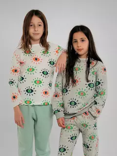 pantalón ojos verde rosa con frisa - comprar online