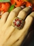 Anillo cuadrado circonia rojo con blanco enchapado en oro