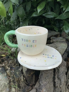 Juego Taza bombe + Plato "todo es posible"