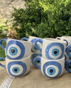 Taza recta ojo turco con asa azul - comprar online