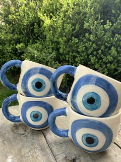 Taza bombe ojo turco con asa azul