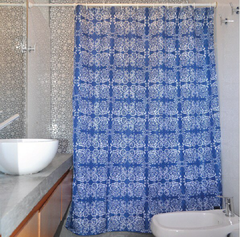 Cortina de baño Vintage con azul