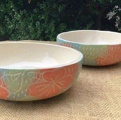 Cuenco Flores y hojas color naranja, acqua y verde - comprar online